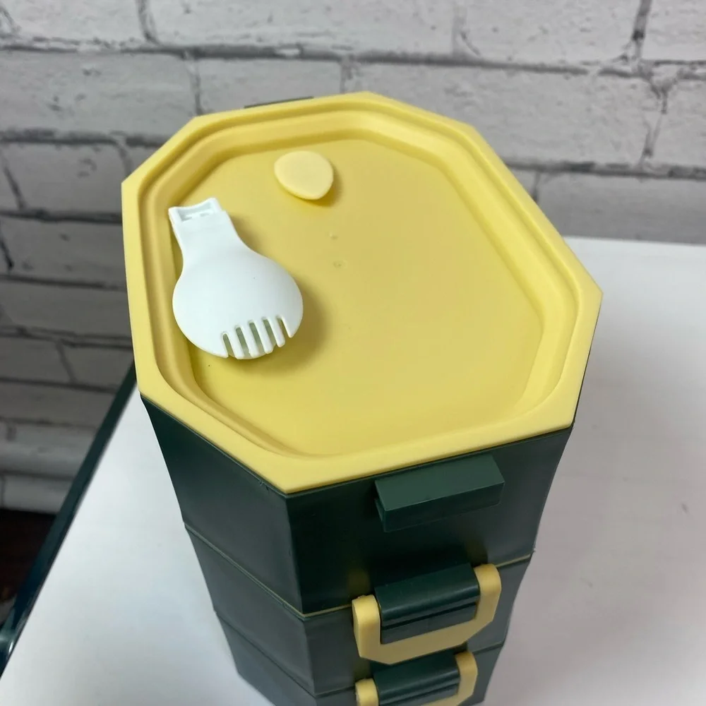 Bento Lunch Box Stackable 3 Tiers With Utensils Green NWT Bento Box Food Storage